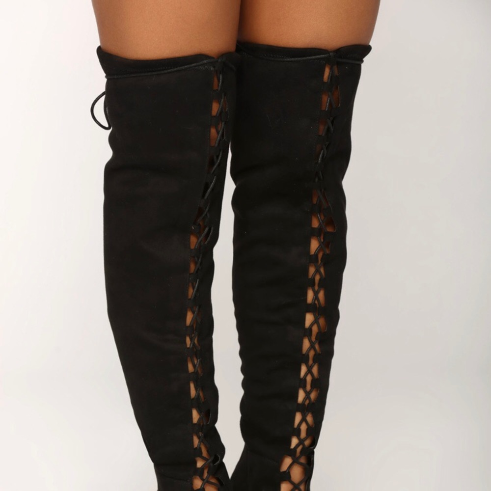 Fashion Nova Lace Up Knee High Heel Boots - Picture 2 of 16